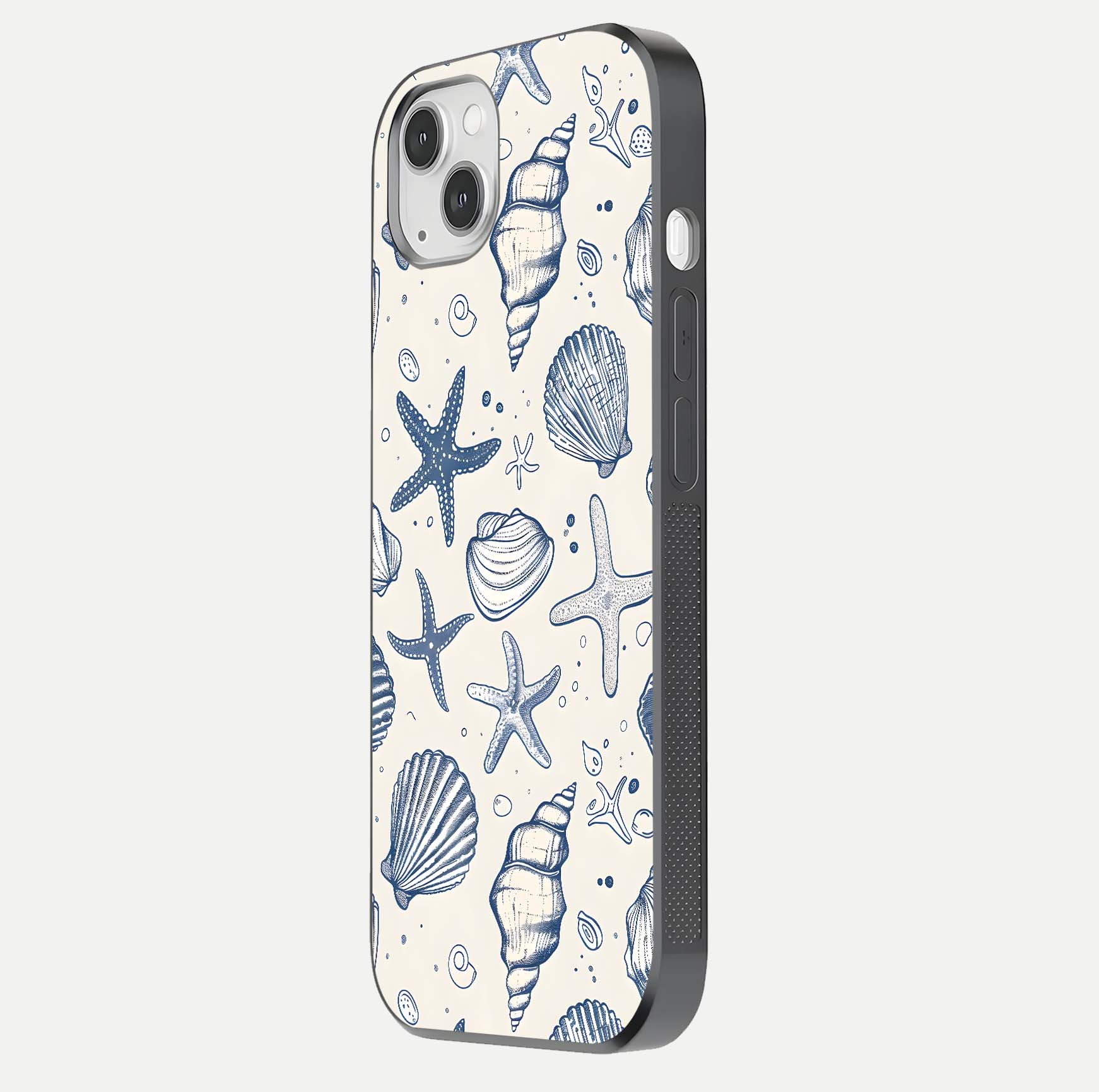 Blue Ocean Outline Glass Case for iPhone 16 Pro side-angle view showing clear edge lines and oceanic blue glow