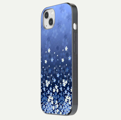 Blue Starry Glass Case for iPhone 14 Plus side-angle photo showing light reflection and detailed star pattern
