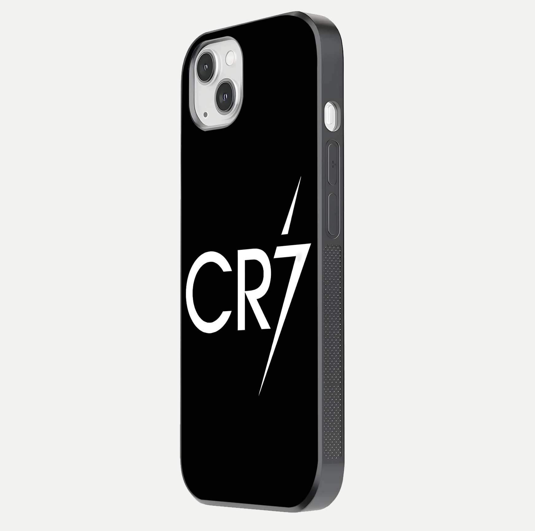 CR7 Elite Strike Glass Case for iPhone 14 Plus side-angle image showing polished edges and vibrant design