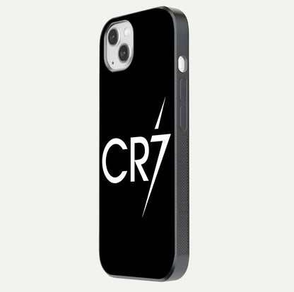 CR7 Elite Strike Glass Case for iPhone 14 Plus side-angle image showing polished edges and vibrant design
