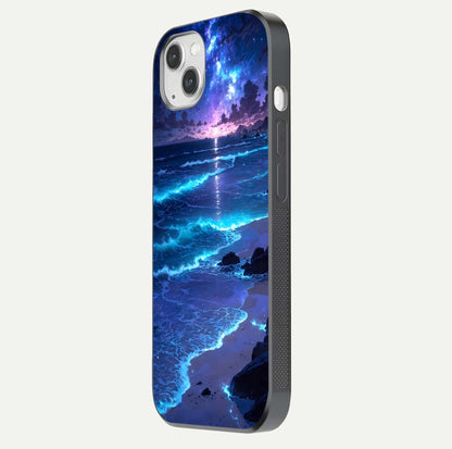 Classic Damn Look Glass Case for iPhone 14 Plus side-angle photo showing shine texture and curve reflection
