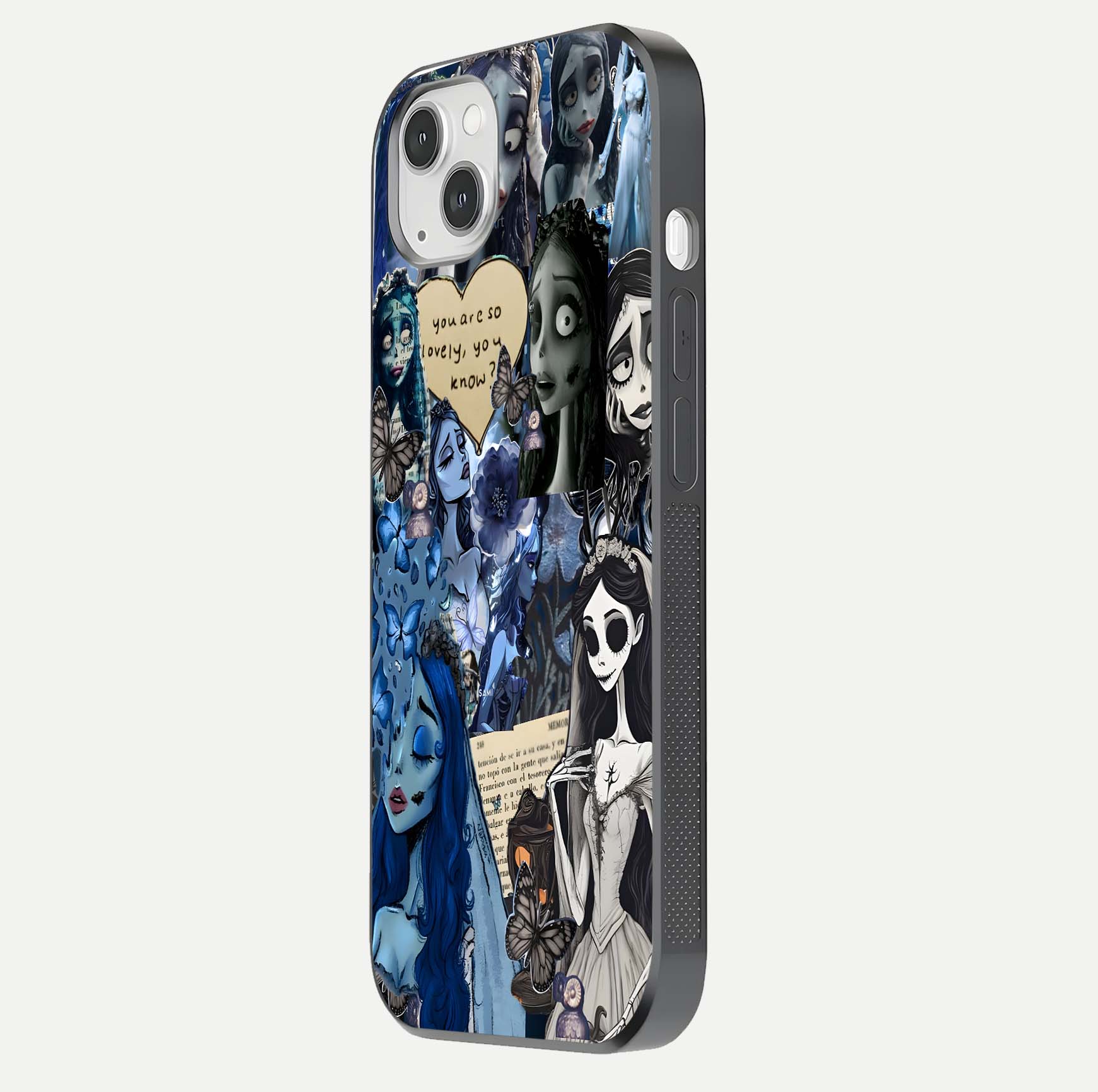 Corpse Bride Posters Glass Case for iPhone 14 Plus side-angle image capturing gloss reflection and smooth edge