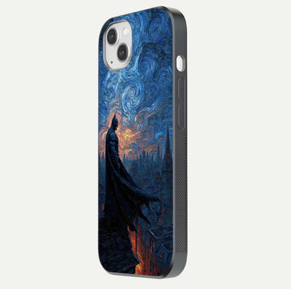 Dark Knight Dusk Glass Case for iPhone 14 Plus side-angle image capturing reflection shine and bold contrast