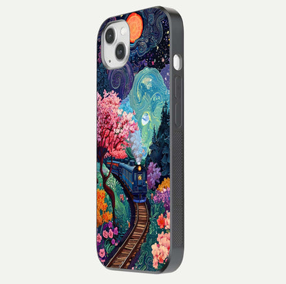 Digital Art Glass Case for iPhone 14 Plus side-angle photo showing shine depth and artistic clarity