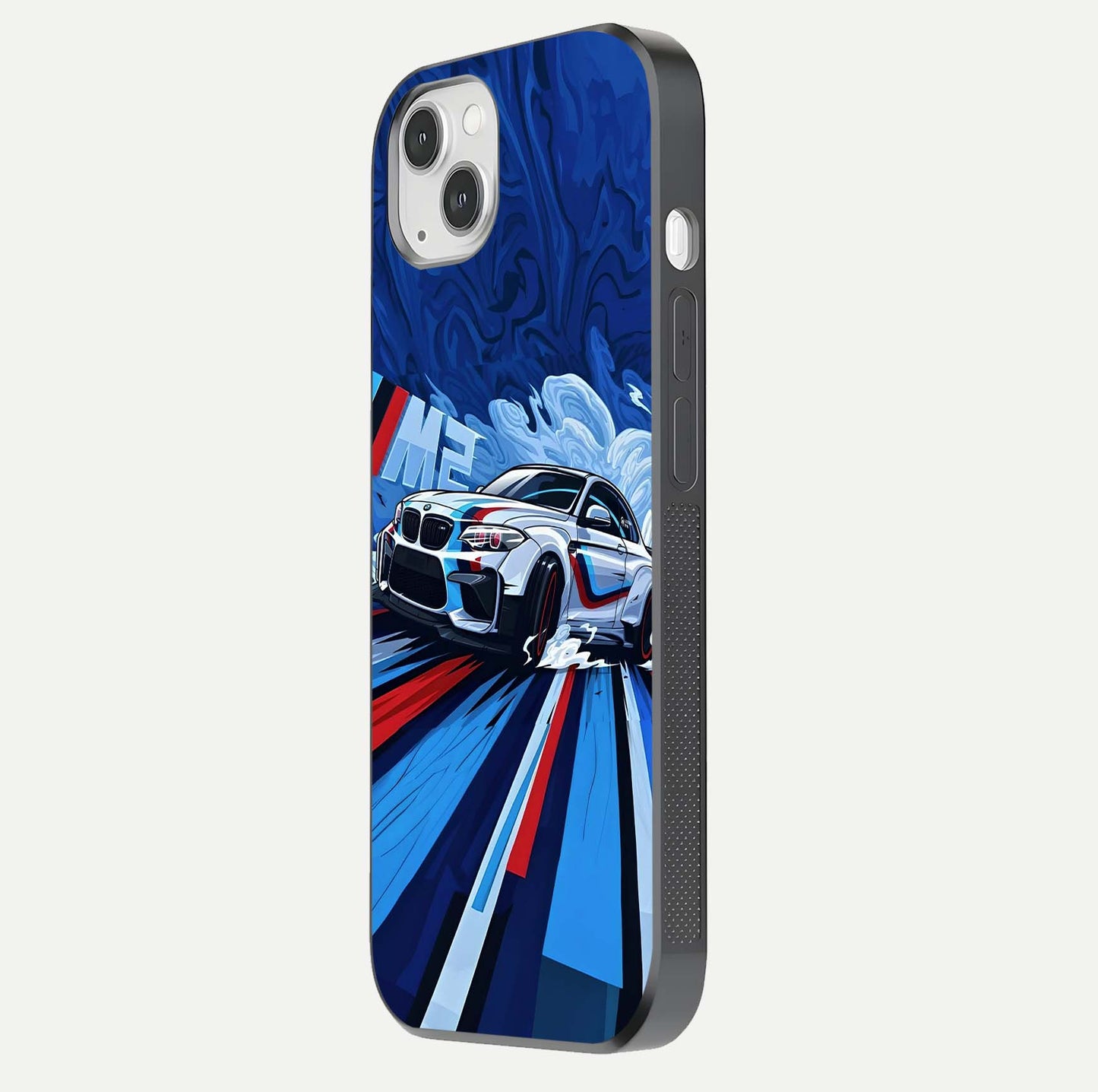 Drift Power Rush Glass Case for iPhone 14 Plus side-angle image capturing reflection glow and smooth curve