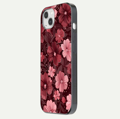 Flower Blush Bloom Glass Case for iPhone 14 Plus side-angle photo showing glass reflection and delicate hues