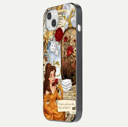 Golden Dream Belle Glass Case for iPhone 14 Plus side-angle image showing reflective edges and premium golden tint