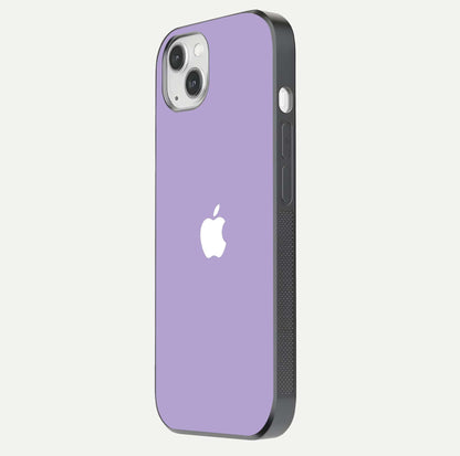 Lavender Soft Minimal Glass Case for iPhone 14 Plus side-angle image showing smooth reflection and minimal look