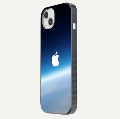 Minimal Apple Sky Glass Case for iPhone 14 Plus side-angle image showing smooth reflection and gentle sky tone