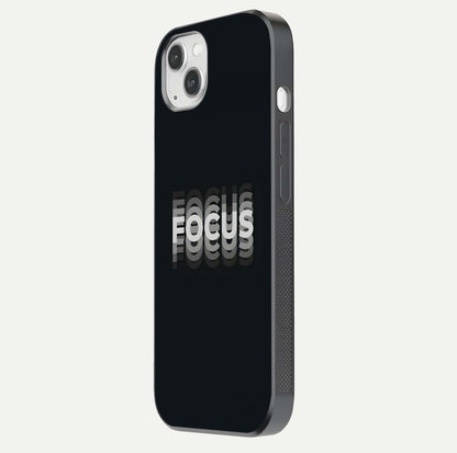 Mono Focus Vision Glass Case for iPhone 14 Plus side-angle image showing smooth reflection and minimal tones