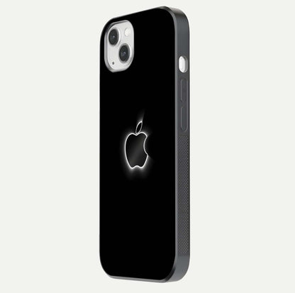 Neon Apple Glow Glass Case for iPhone 14 Plus side-angle image showing light reflection and glow effect