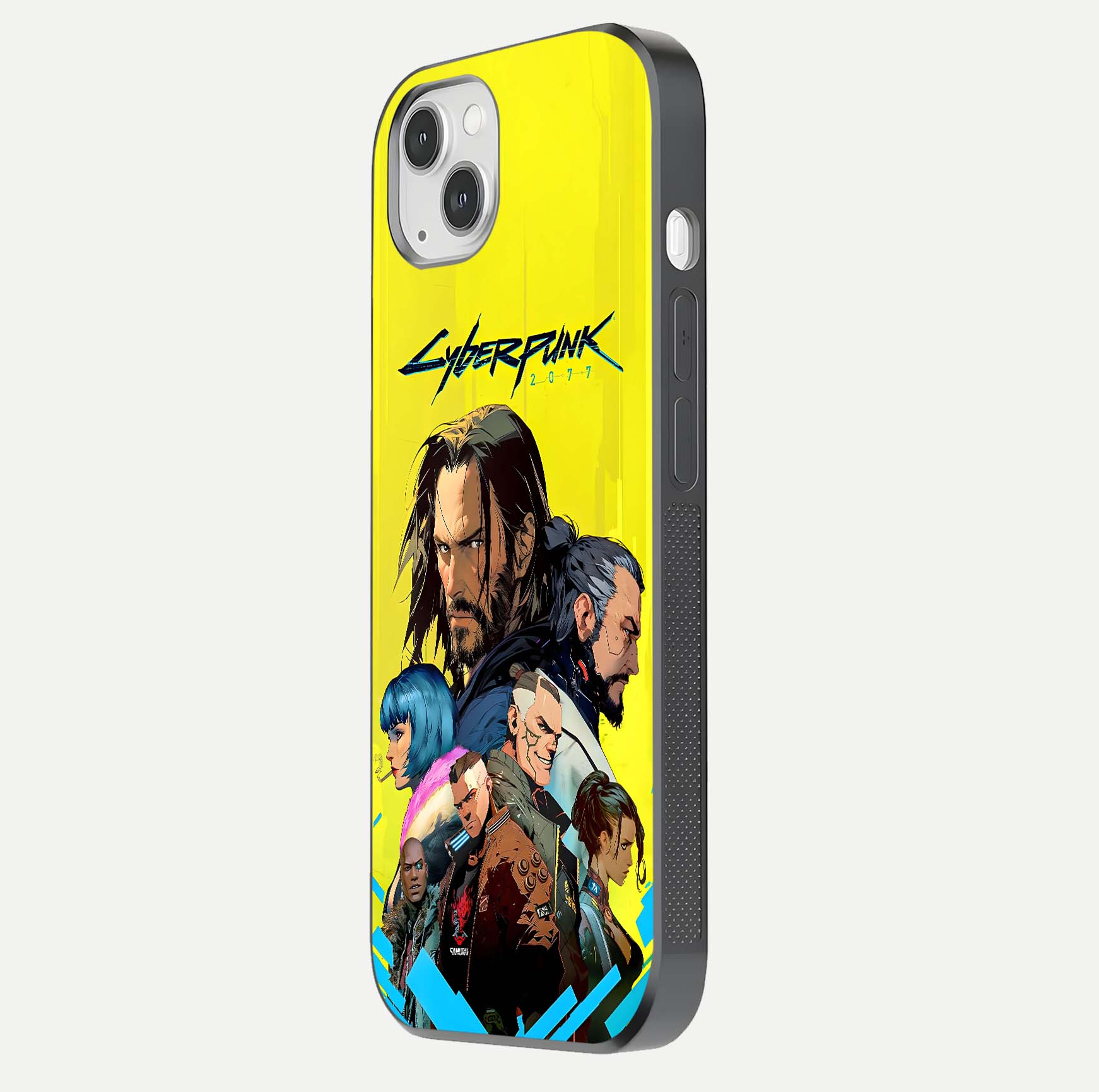 Neon Rebel Genesis Glass Case for iPhone 14 Plus side-angle image showing gloss surface and sharp neon tone