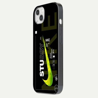 Neon Street Edition Glass Case for iPhone 14 Plus side-angle image showing reflection depth and modern tones