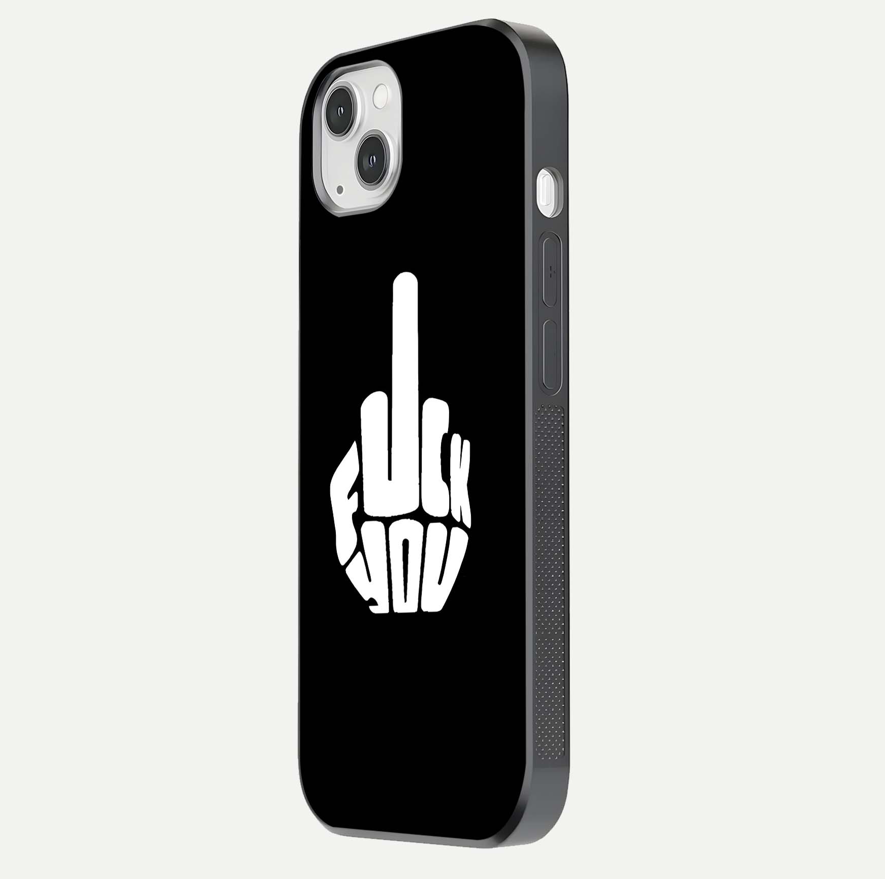 Rebel Mode On Glass Case for iPhone 14 Plus side-angle image showing reflection, edge detail, and text clarity