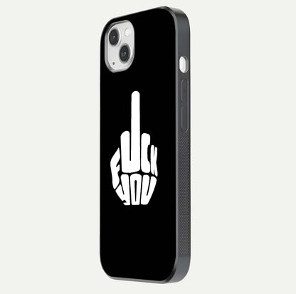 Rebel Mode On Glass Case for iPhone 14 Plus side-angle image showing reflection, edge detail, and text clarity