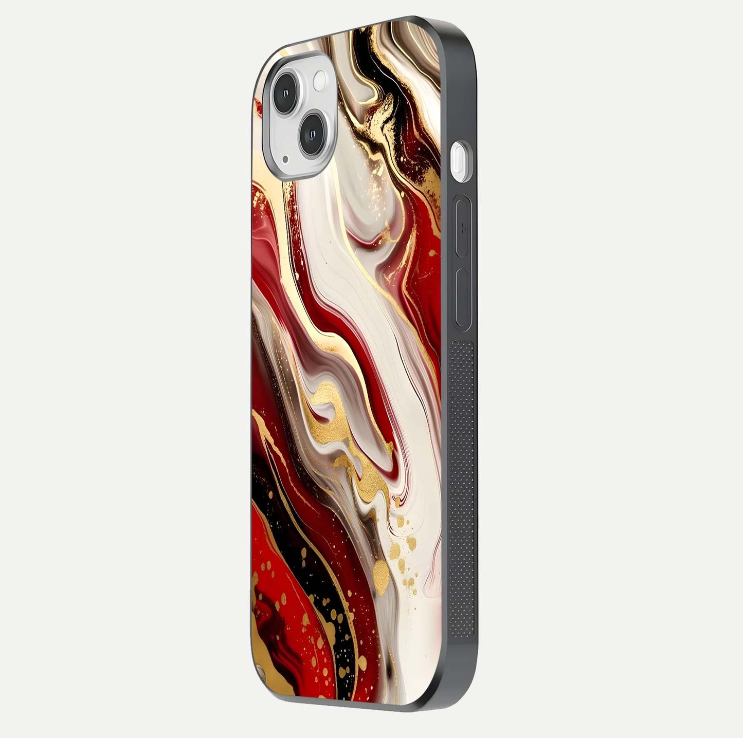 Red & White Marble Glass Case For iPhone 14 Plus