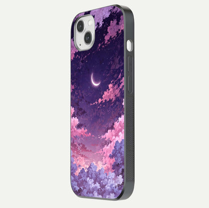 Sky Drift Clouds Glass Case for iPhone 14 Plus side-angle image showing reflection, blue tones, and soft gradient