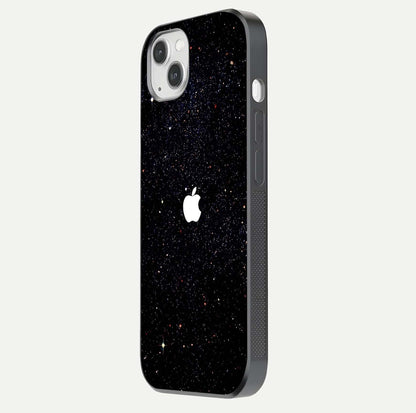 Starry Apple Galaxy Glass Case for iPhone 14 Plus side-angle image showing gloss and star pattern detail