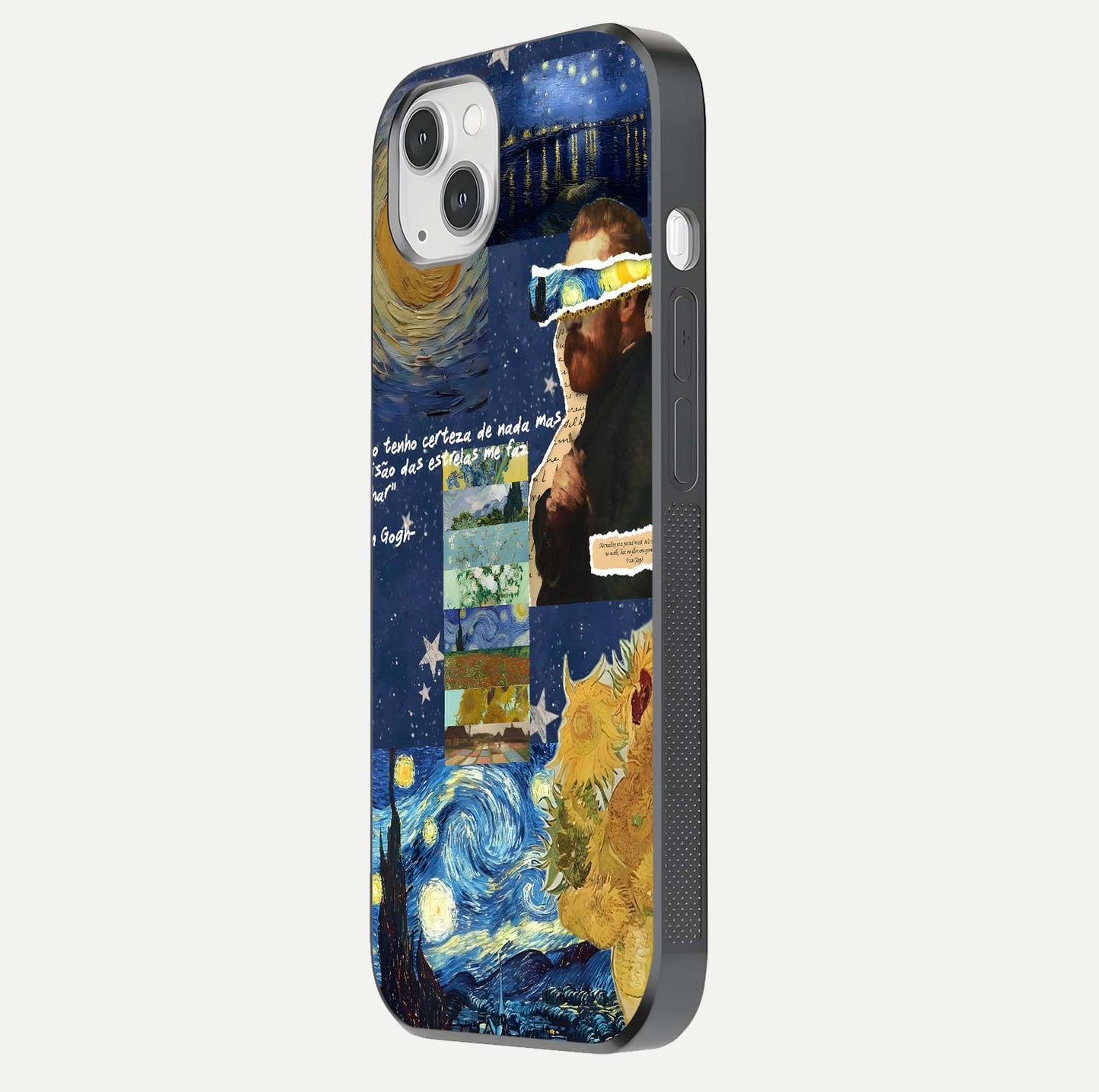 Starry Dream Vision Glass Case for iPhone 14 Plus side-angle image showing reflection and cosmic gradient tones