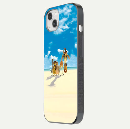Tropical Fun Squad Glass Case for iPhone 16 Pro side-angle image showing shine, color depth, and surface gloss