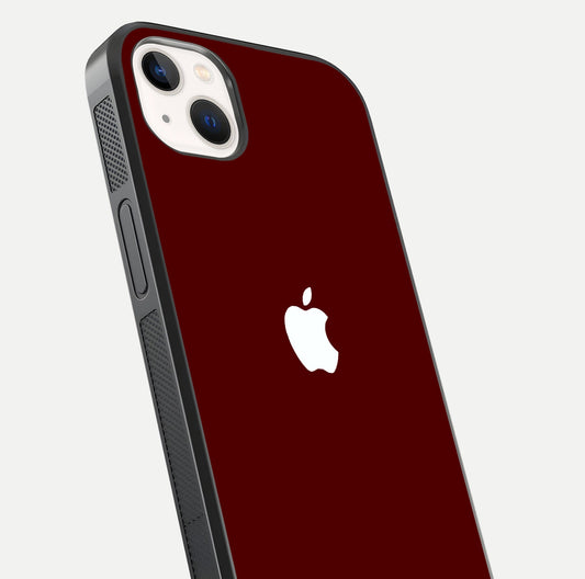Apple Crimson Core Glass Case for iPhone 14 Plus close-up angle showing deep crimson tone and HD glass reflection