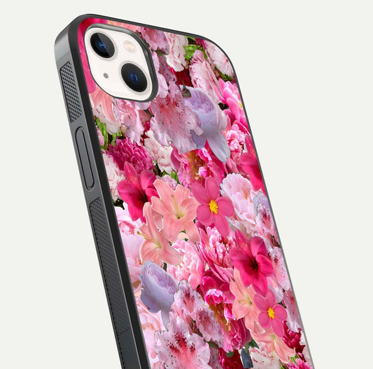 Bloom Crush Fantasy Glass Case for iPhone 14 Plus close-up image showing color gradient and petal detailing
