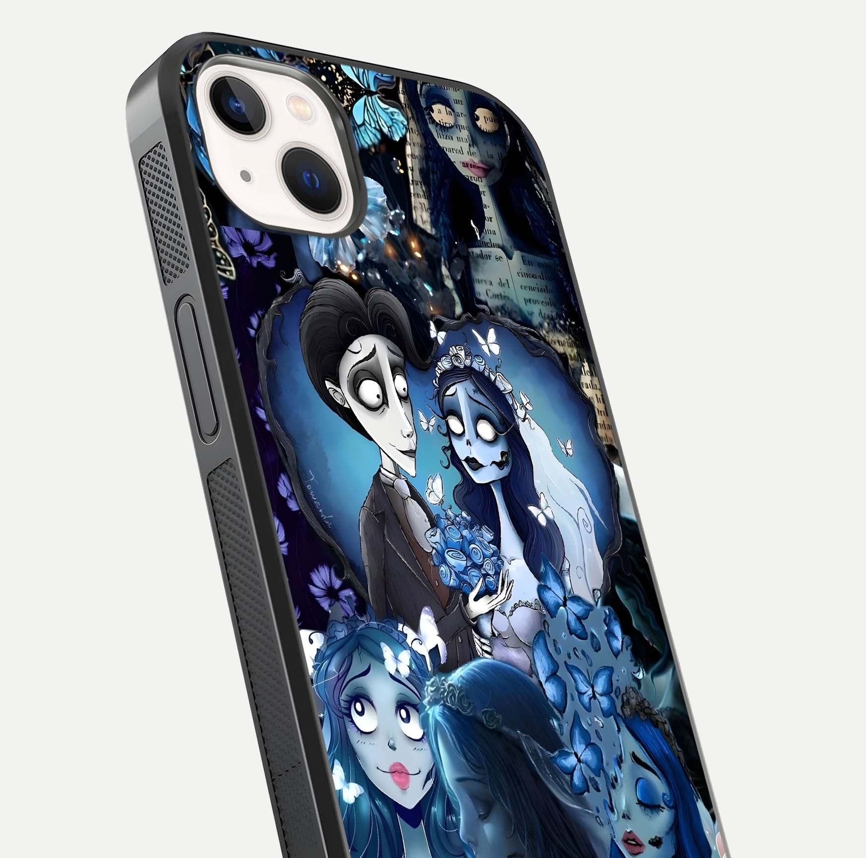 Butterfly Ghost Soul Glass Case for iPhone 14 Plus close-up shot showing ethereal wing patterns and reflection