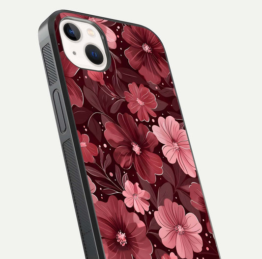 Flower Blush Bloom Glass Case for iPhone 14 Plus close-up highlighting pastel tones and reflection clarity