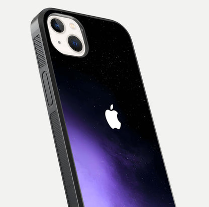 Galaxy Apple Aura Glass Case for iPhone 14 Plus close-up angled shot showing aura lighting and reflection polish