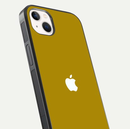 Golden Luxe Aura Glass Case for iPhone 14 Plus close-up angled shot showing metallic shine and light reflection