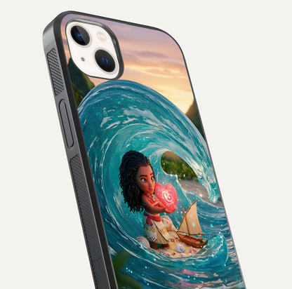 Heart of Ocean Glass Case for iPhone 14 Plus close-up angled shot showing blue tones and reflection shine