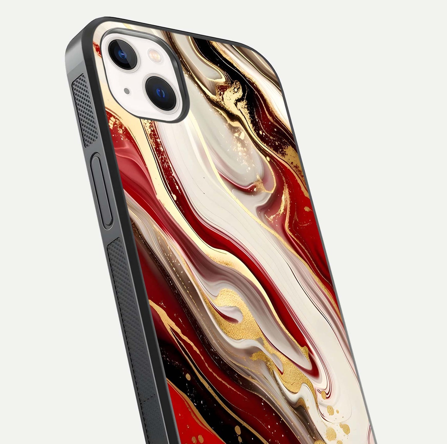 Red & White Marble Glass Case For iPhone 14 Plus