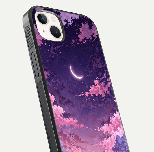 Sky Drift Clouds Glass Case for iPhone 14 Plus close-up angled shot highlighting cloud texture and reflection