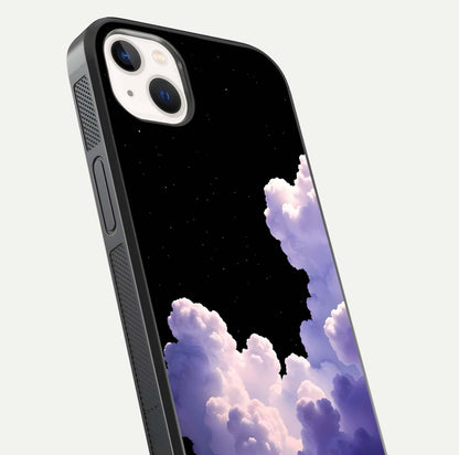 Starlit Night Whispers Glass Case for iPhone 14 Plus close-up angled shot highlighting stars and reflection