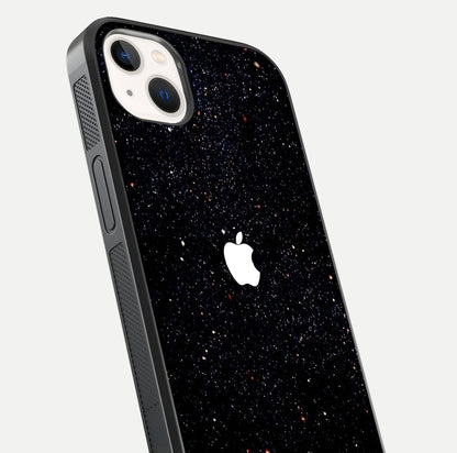 Starry Apple Galaxy Glass Case for iPhone 14 Plus close-up angled shot highlighting star details and gloss