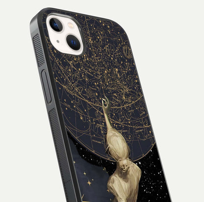 Taylor Swift Girl Glass Case for iPhone 14 Plus close-up angled shot highlighting texture and HD reflection