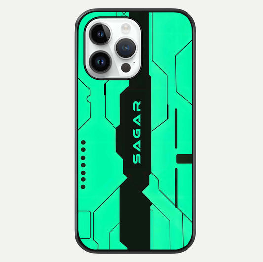 Aqua Tech CYBERPUNK Custom Name Glass Case For iPhone 16 Pro by Custom World