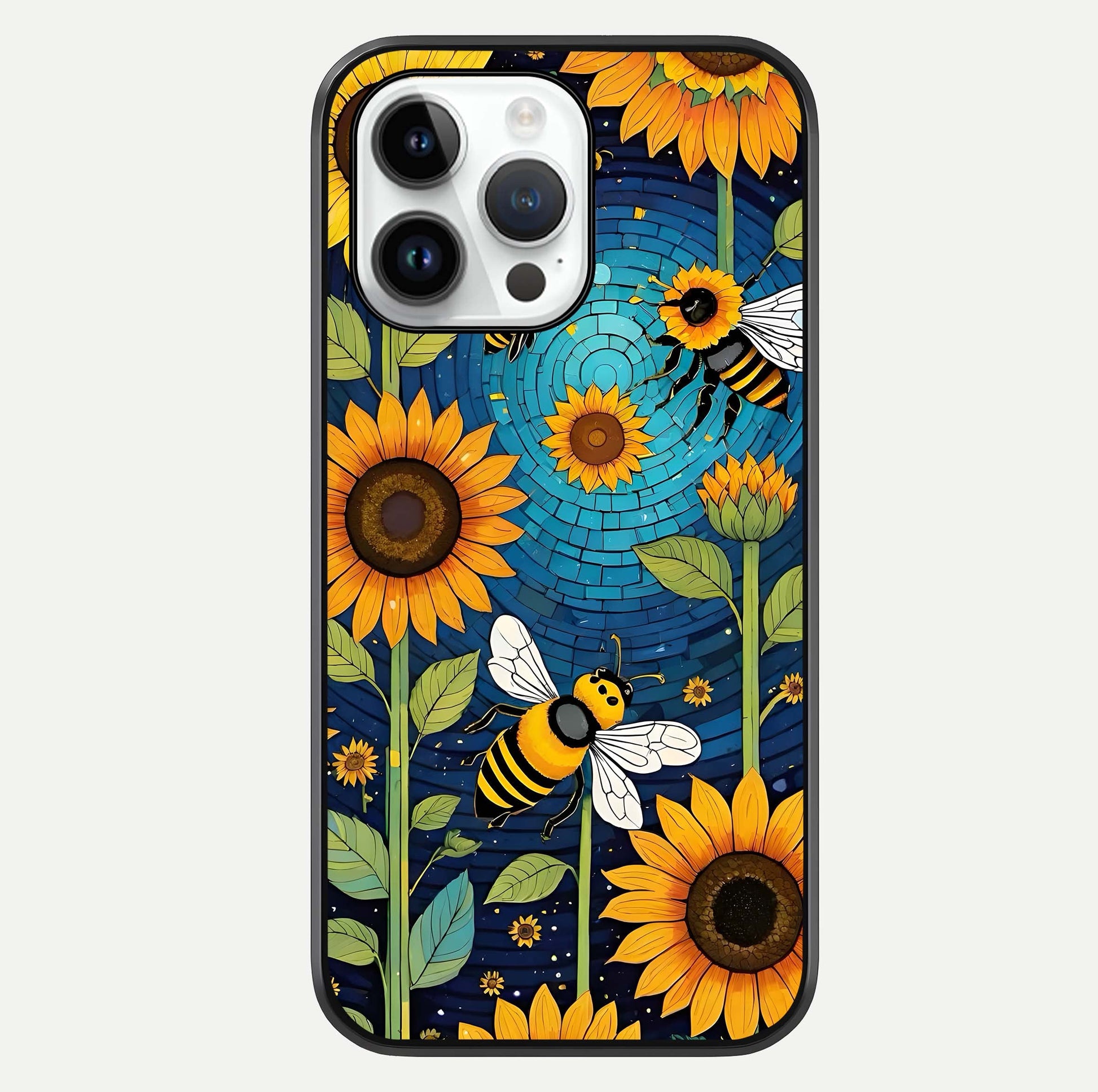 Bees & Sunflowers Glass Case For iPhone 16 Pro by Custom World