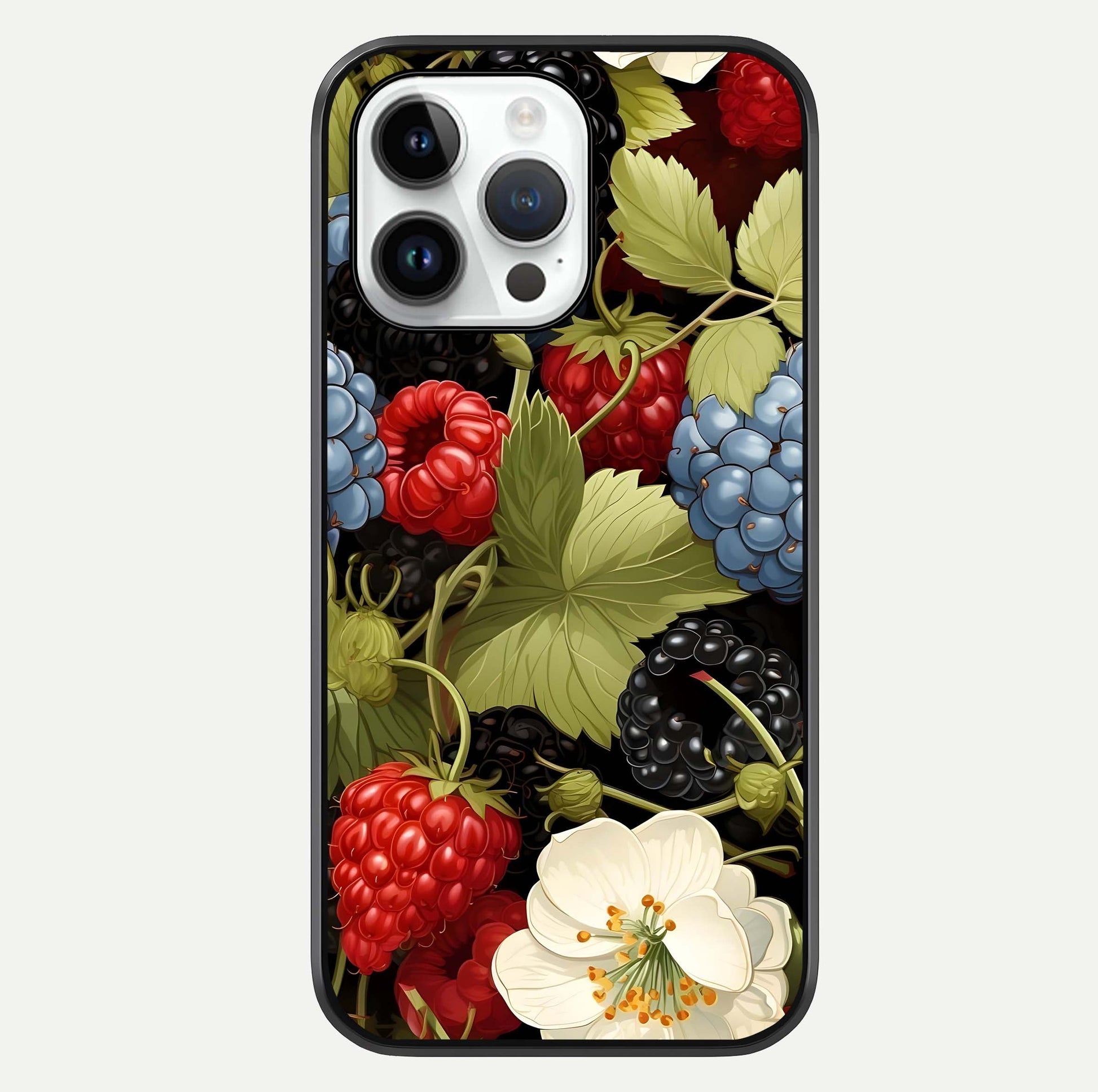 Berry Bloom Charm Glass Case For iPhone 14 Pro by Custom World
