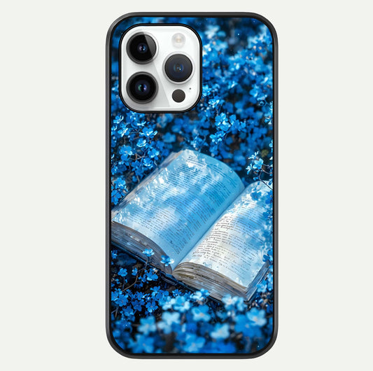 Blue Bloom Tales Glass Case For iPhone 16 Pro by Custom World