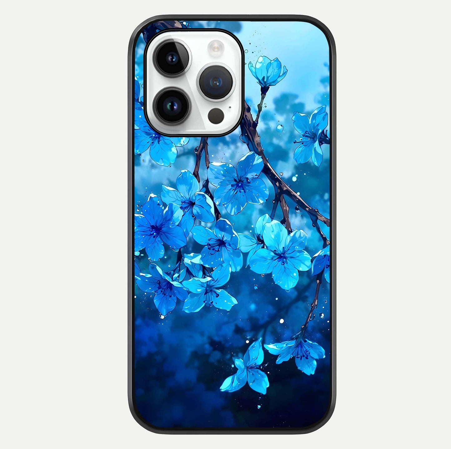 Blue Blossoms Branch Glass Case For iPhone 16 Pro by Custom World