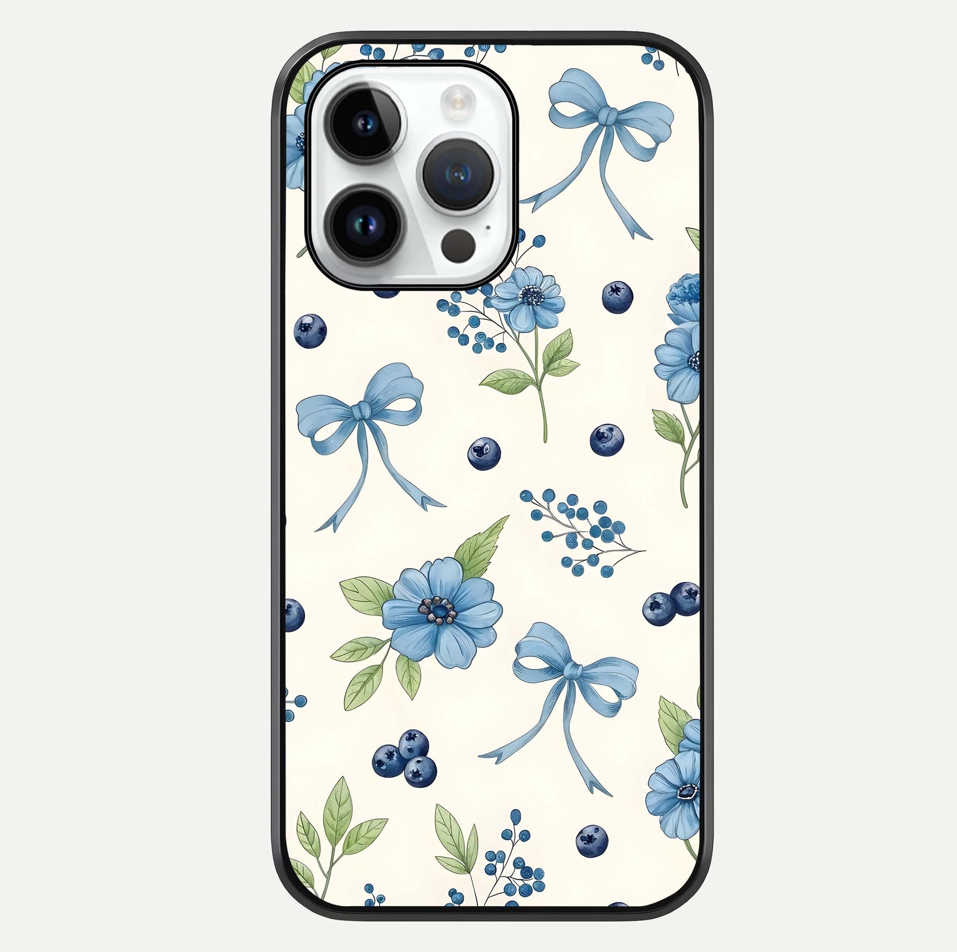 Blue Flower & Bow Glass Case For iPhone 16 Pro by Custom World