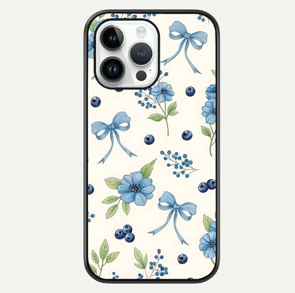 Blue Flower & Bow Glass Case For iPhone 16 Pro by Custom World