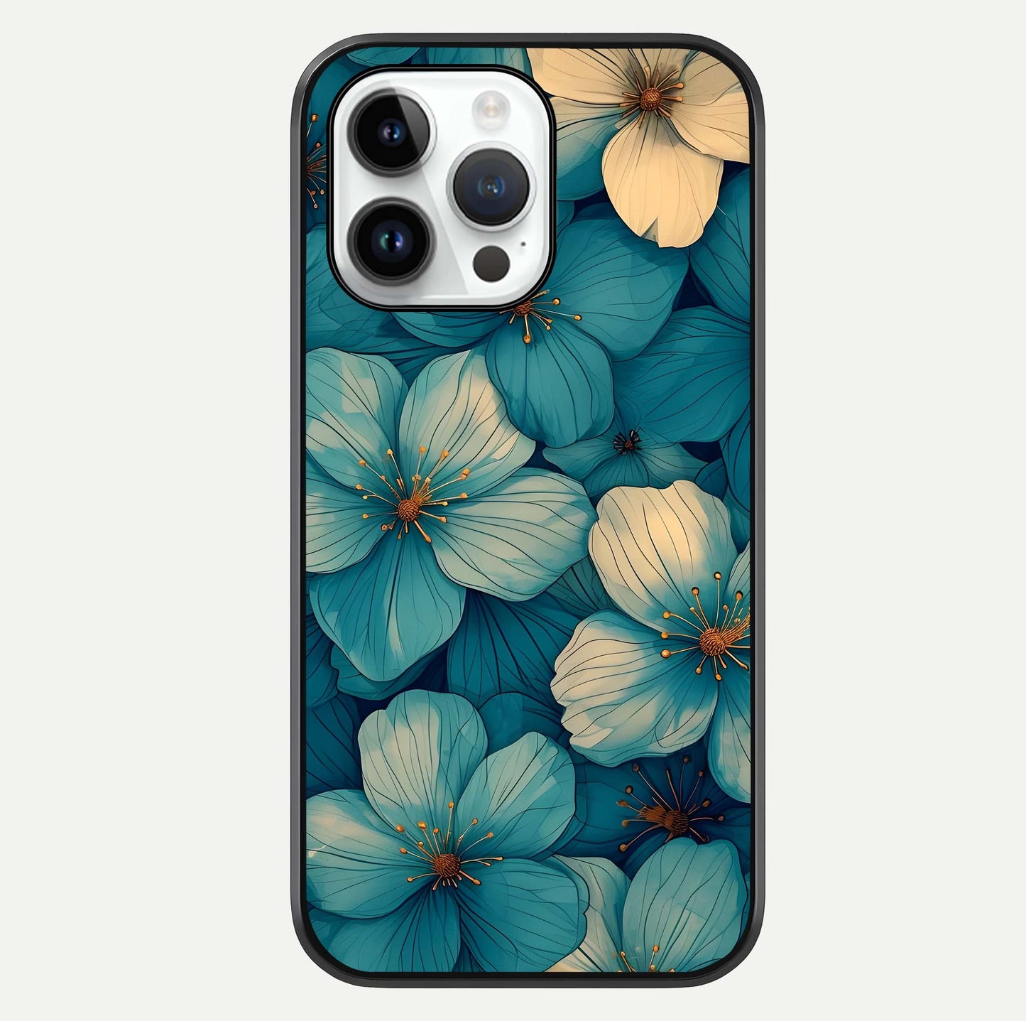 Blue Shade Floral Glass Case For iPhone 14 Pro by Custom World