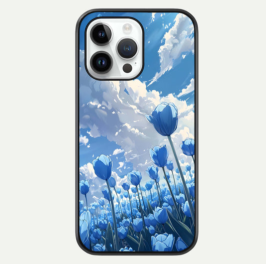 Blue Tulip Clouds Glass Case For iPhone 16 Pro by Custom World