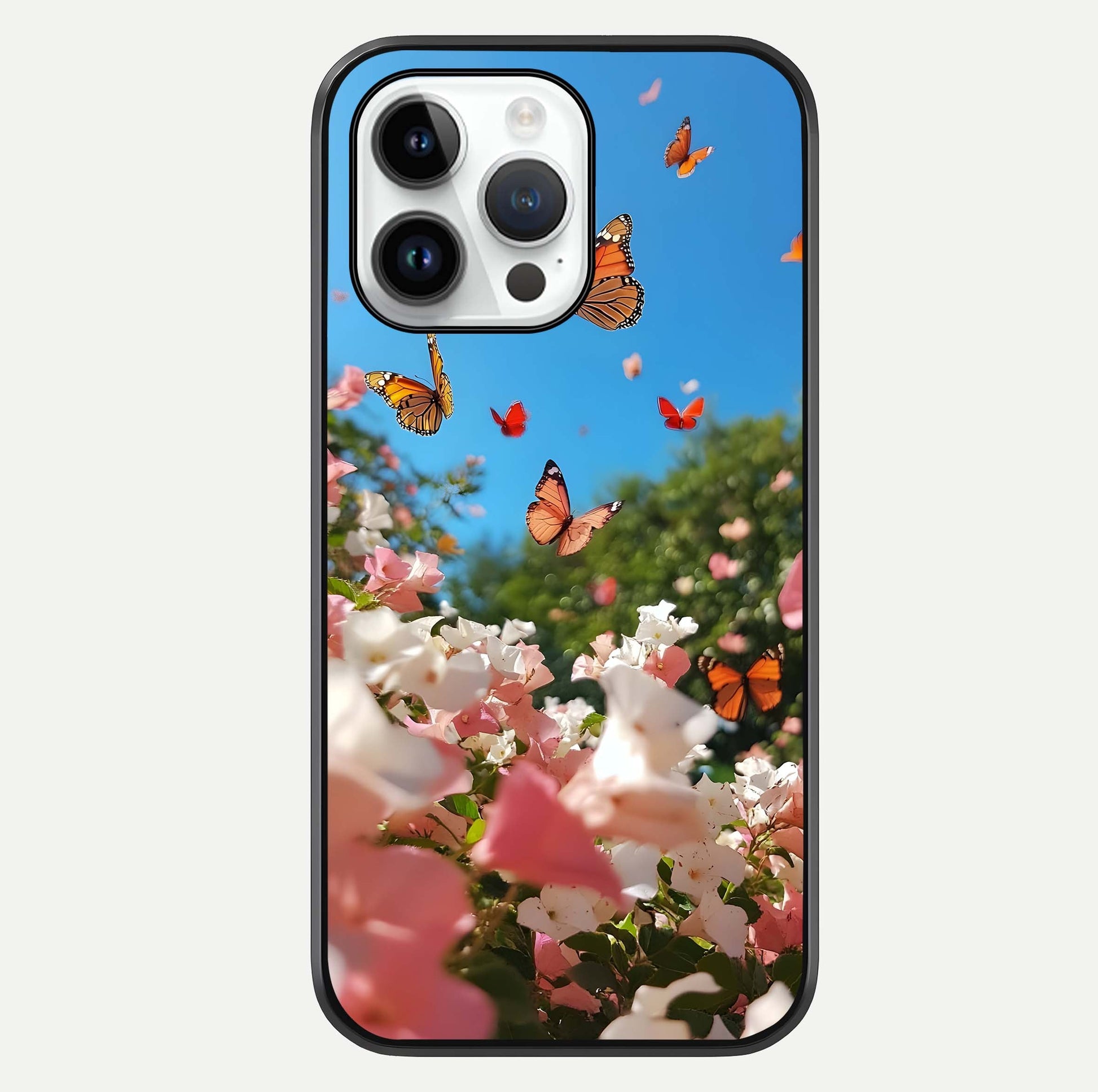 Butterflies In Bloom Sky Glass Case For iPhone 14 Pro by Custom World