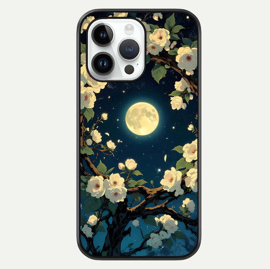 Celestial Moon & Flower Glass Case For iPhone 14 Pro by Custom World