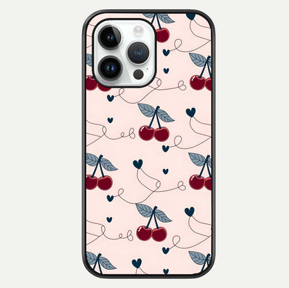 Cherry Heart Line Glass Case For iPhone 14 Pro by Custom World