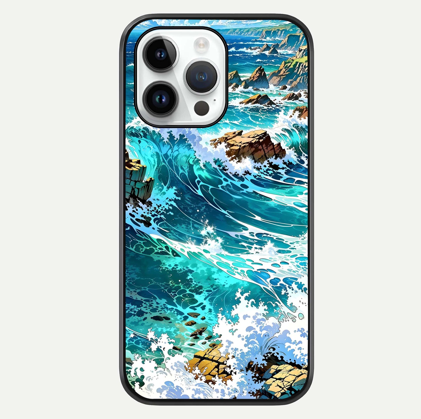 Coastal Blue Waves Glass Case For iPhone 14 Pro by Custom World