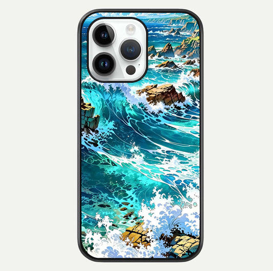 Coastal Blue Waves Glass Case For iPhone 14 Pro by Custom World